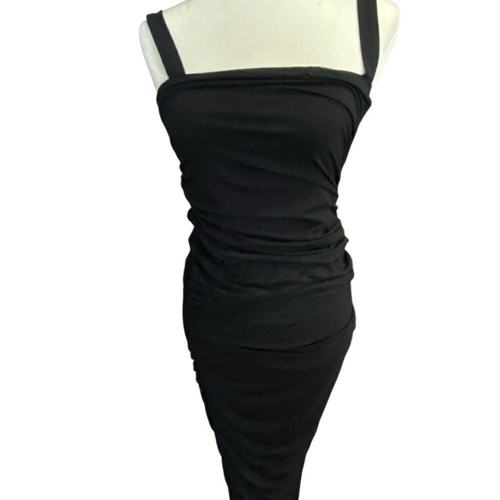 Good American Ruched Sleeveless Black Body Con Jersey Dress Size 3 Large New - Picture 2 of 7